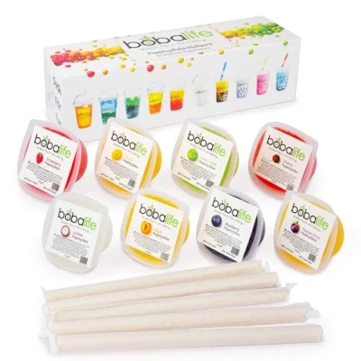 Image of Bobalife Popping Boba Multipack Gift Box 8 x 100g Tubs (Various Flavours) Perfect for Bubble Tea, Iced Drinks, Cocktails, Slush &amp; Desserts Vegan Glutenfree