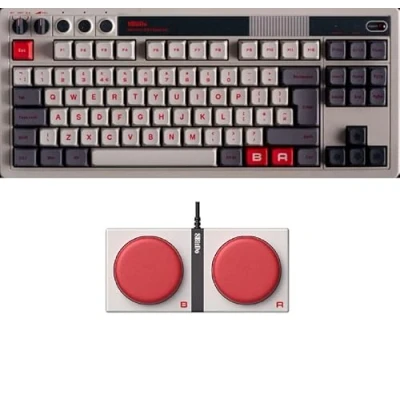 Image of 8Bitdo Retro Mechanical Keyboard, Bluetooth/2.4G/USB C Hot Swappable Gaming Keyboard with 87 Keys, Dual Super Buttons and Stick for Windows Android ISO UK Layout N Edition