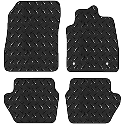 Image of Lusso Floor Carpet Mats for Car Tailored/Compatible to Ford Puma Mild Hybrid 2019 Onwards Tailored 3mm Rubber 2 Fixing Clips Heavy Duty 4 pcs Set (Silver Edging)