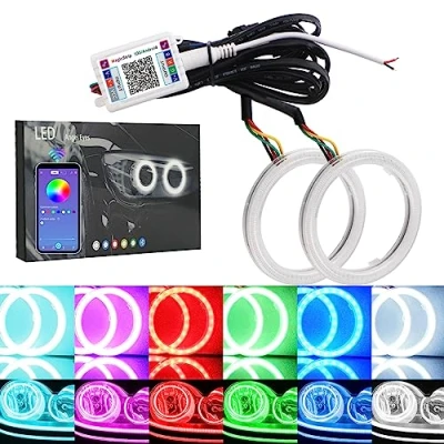 Image of QasimLED 1 Pair 90MM 90SMD COB RGB LED Halo Ring Angel Eyes Universal for Motorcycle Car Headlight Warning Lamp with Cover Bluetooth Mobile APP Control 12V DC