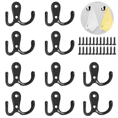 Image of 10 Pack Double Prong Robe Hooks,Heavy Duty Coat Hooks Wall Mounted Hanger Hat with 20 Screws for Kitchen Bathroom Bedroom