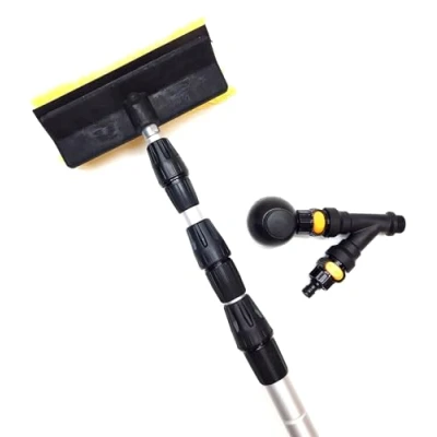 Image of 13ft Water Fed Telescopic Window Cleaning Pole With Built In Squeegee Blade, Soap Dispenser, Hose Extendable Extended Cleaner Brush Tool Kit