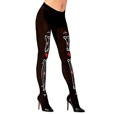 Image of W WIDMANN MILANO Party Fashion Collant Ossa Dia de los Muertos Donna, Scheletro, Halloween, Carnevale, Feste a Tema, 50 DEN
