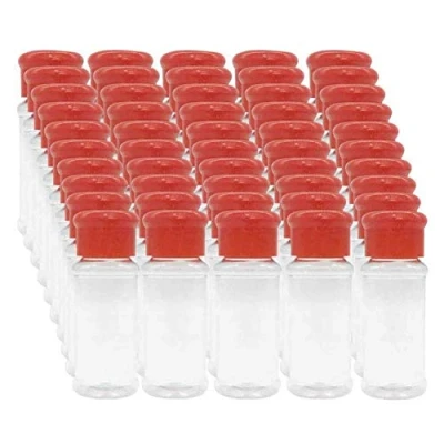 Image of Dasertoe 50 Empty Plastic Spice Bottles for Storing Barbecue Seasoning Salt Pepper Etc. 100Ml / 3.3Oz, Red
