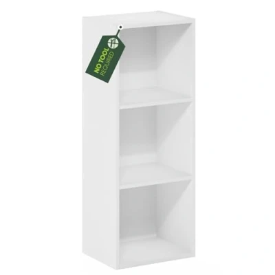 Image of Furinno Pasir 3 Tier No Tool Assembly Open Shelf Bookcase, White