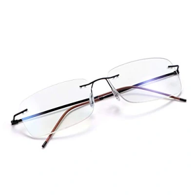 Image of Rimless Progressive Multifocus Reading Glasses Blue Light Blocking No Line Multifocal Computer Readers for Women Men Unisex Rectangular Eyewear Titanium Lightweight Magnification Presbyopia Eyeglasses