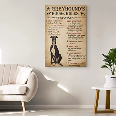 Image of TNND Greyhound House Rules Pets Wallpapers Metal Sign Art Tin Poster Gift 8x12 inch