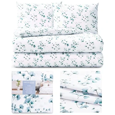 Image of AmeliaHome 3 Piece Bed Linen 200 x cm with 2 Pillowcases 80 100% Cotton Zip Averi Floral Pattern Aruba