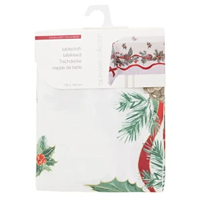 Image of Carousel Home Traditional Rectangle Christmas Tablecloth Pine Cone And Holly Festive Table Cloth Xmas Cover Decoration 180cm X 130cm