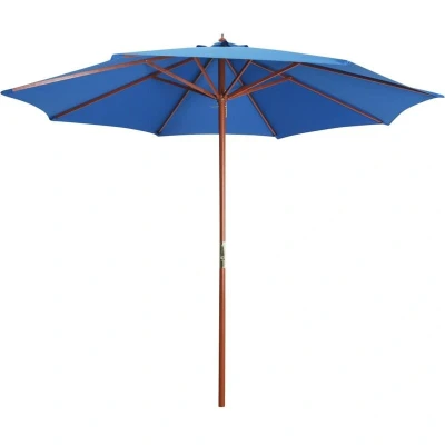 Image of vidaXL Wooden Pole Parasol UV Resistant Outdoor Umbrella, Easy Crank Mechanism, Ideal for Patio/Garden/Terrace, Durable and Colorfast, Blue.