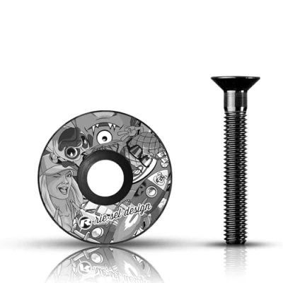 Image of Riesel Design STEM Cap High end Carbon Bicycle Steering + Anodised Aluminium Screw 6 g!!!! Size 1 1/8&quot; Stickerbomb Eyecatcher Ultra Black