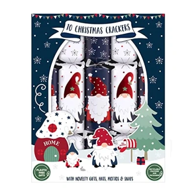Image of YöL Set Of 10 Christmas Crackers White And Blue Festive Gonks Dinner Table Decoration