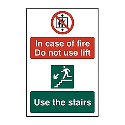 Image of CenturionIn Case of Fire Do Not Use Lift The Stairs Sign Health &amp; Safety Self Adhesive PVC 200mm x 300mm