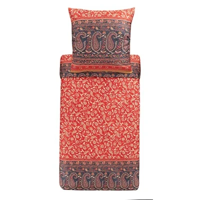 Image of Bassetti Como R1 9323949 Bed Linen Set Cotton Mako Satin in Red 2 Piece with Zip Closure 200 x cm / 80