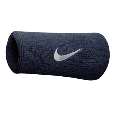 Image of NIKE Swoosh Double Wide Wristband Sweatband, Unisex, Doublewide Wristbands, obsidian/White, OSFM