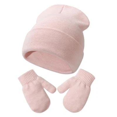 Image of DRESHOW Baby Beanie Hat Mitten Set Infant Toddler Kids Winter Warm Knit with Glvoes for 2 Years 5 Girls Boys Children