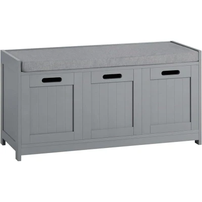 Image of SoBuy® FSR80 SG, Hallway Bedroom Storage Bench Shoe Rack Cabinet with Seat Cushion, 1 Drawer and 2 Doors