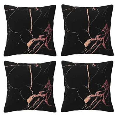 Image of Black Rose Gold Marble Throw Pillow Cases 4 Pack Square Pillowcases Super Soft Protectors With Zipper For Couch Livingroom Sofa Bed Office Car,30x30 Cm