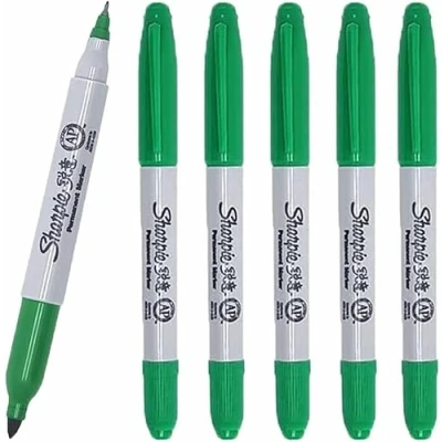 Image of 6 x Sharpie Twin Tip Permanent Marker Pens, Fine &amp; Ultra Tip, Green Colour Ink Loose in Plain Packaging [ASIA IMPORT]