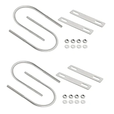 Image of Aoje Link Round U Bolt 2.36&quot;(60mm) Inner Width M6 Thread 304 Stainless Steel Silver with Plates Nuts Flat Washers, 4Pcs