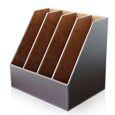 Image of GORESE Desk Magazine Rack Holder Office File Document Storage Organiser (Brown, 4 Slot)