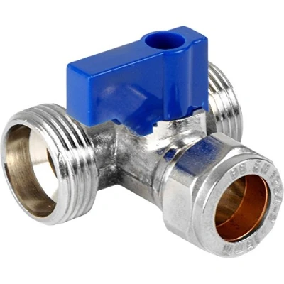 Image of Dual Appliance Tee Valve Washing Machine Dishwasher 15mm Heavy Duty Solid Brass