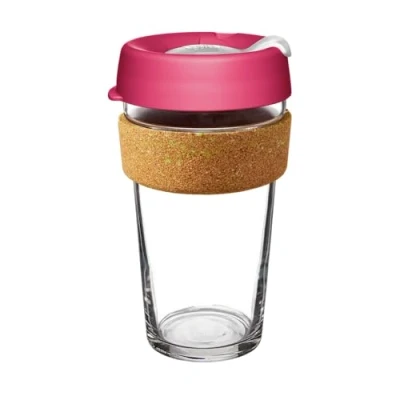 Image of KeepCup Brew Cork Ace Reusable Coffee Cup Tempered Glass and Recovered Tennis Ball Band, L 16oz/454ml Match