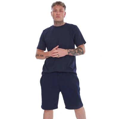 Image of Kruze By Enzo Mens T Shirt and Shorts Set Navy Polycotton Size Small