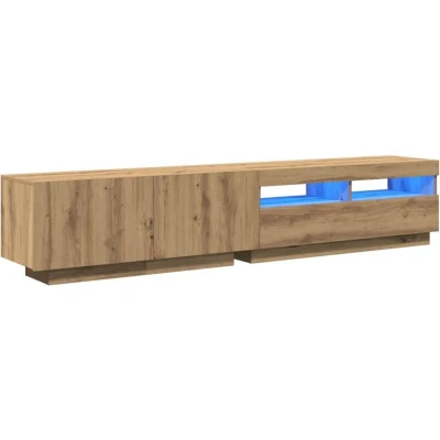 Image of vidaXL TV Cabinet Modern Artisan Oak 200x35x40 cm with RGB LED Lights Engineered Wood, Ample Storage, Living Room/B...