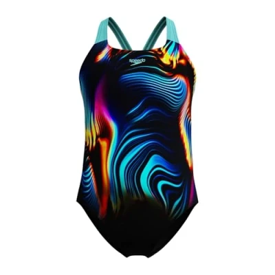 Image of Speedo Girls Digital Placement Powerback Swimsuit Swimming Costume Arctic Glass Size 9 10 Years