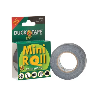 Image of Duck Tape Mini Roll Black The Original High Strength Waterproof Gaffer and Duct Adhesive Cloth Repair 25mm X 10m