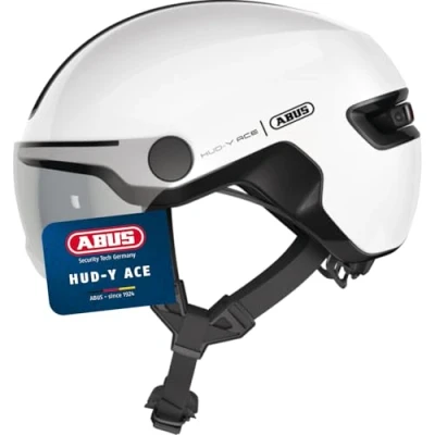 Image of ABUS HUD Y ACE city helmet stylish bike with visor and magnetic, rechargeable rear LED light for men women