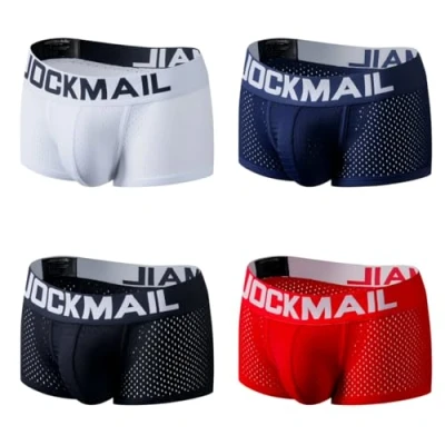 Image of JOCKMAIL 4PCS/PACK Sexy Mens Boxers Shorts Underwear Pack (XXL, White+Black+Navy+Red)