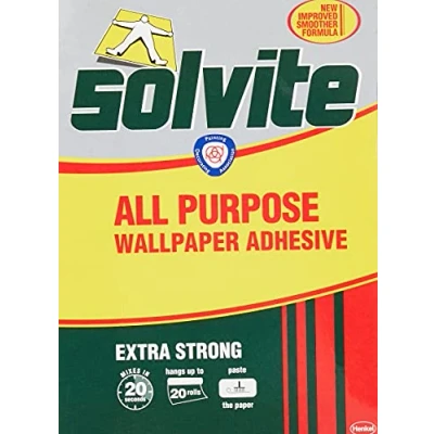 Image of Solvite All Purpose Wallpaper Adhesive with Long Lasting Results, Paste, Mixes in 20 seconds, Hangs up to Rolls, 2x185g Sachets