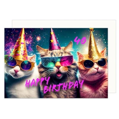 Image of Edition Seidel Premium 40th Birthday Card with Envelope Greeting Happy For Her or Him Friend Mum Dad Sister Brother Daughter Son Cool Cats (GZ355 40 SW024)