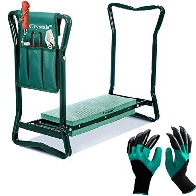 Image of Crystals Heavy Duty Portable Foldable Foam Padded Garden Kneeler Gardening Knee Pad Metal Stool Seat (with Gloves)
