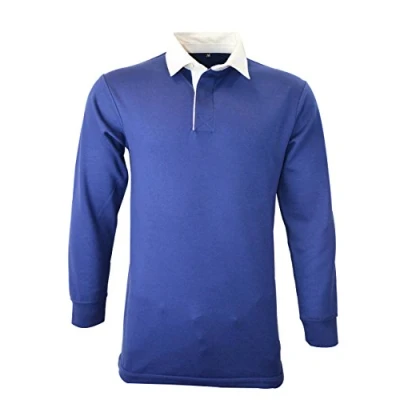 Image of Men Rugby Long Sleeve Polo Shirts (Navy, Large)