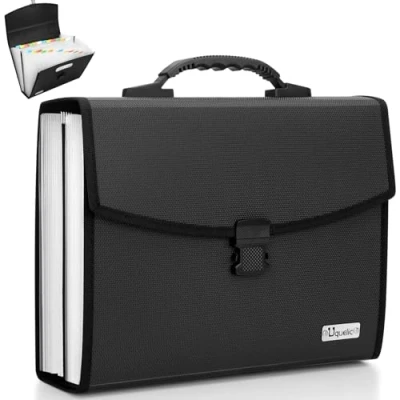 Image of Uquelic Expanding File Folder 26 Pockets Upgraded Durable Buckle with Ergonomic Handle/Large A4 Expandable Organizer/Accordion Filing Document for Business Home (Black)