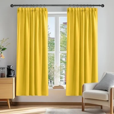 Image of Deconovo Curtains Yellow Thermal Insulated Pencil Pleated Blackout for Bedroom 66 x 72 Inch Mellow 1 Pair