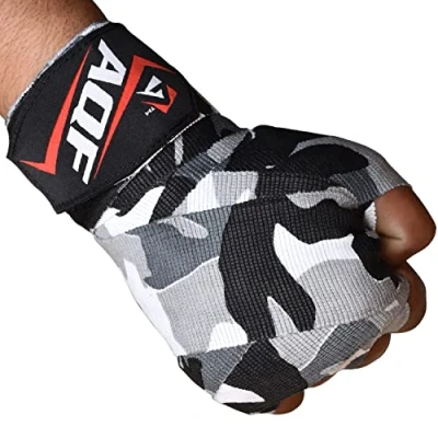 Image of AQF Boxing Hand Wraps Bandages Inner Gloves Muay Thai MMA UFC (Gray Camo)