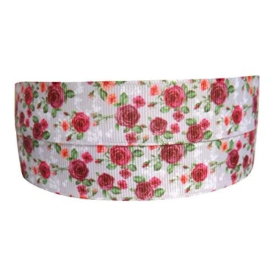 Image of 2m x 22mm Wide Pretty Lilac Grey Pink Flowers Floral Ribbon for Personalised Birthday Cake Decoration Decorating Ideas Present Gift Wrap Bows or Wrapping Bags Box Cards Art Craft Toppers