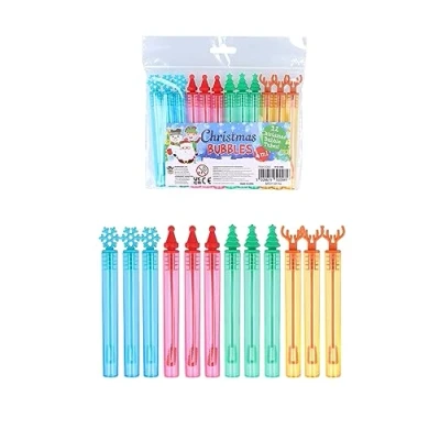 Image of Henbrandt Single Mini Christmas Bubble Tubes with Wand (Pack of 12) Children’s 4ml Party Bubbles Xmas Toppers Stocking Fillers Loot Bag Bags Outdoor Games for Boys and Girls