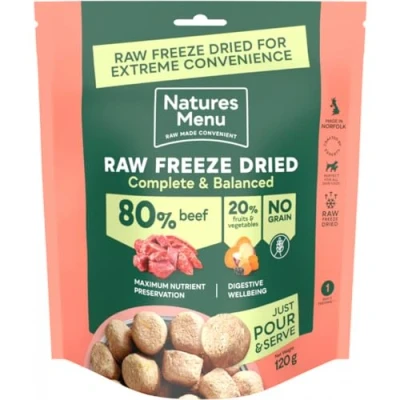 Image of Natures Menu Raw Freeze Dried Dog Food Complete &amp; Balanced 80/20 All Pack Sizes Flavours (120g x 7, Beef)