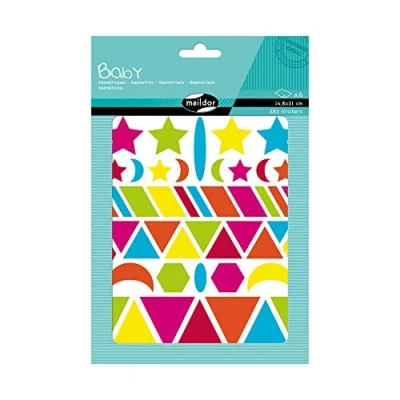 Image of Maildor Ref AE040O Baby Stickers (Pack of 6 Sheets) 21 x 14.8cm Geometric Designs 282 Total, Brightly Coloured, Suitable for Children Aged 2+