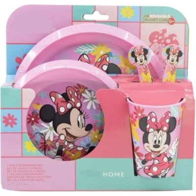 Image of Favourite 2023 Hero Cartoon Character 5pc Breakfast Set Inc Plate, Tumbler, Bowl, Fork, Spoon re usable Plastic (Minnie Mouse)