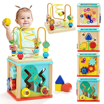 Image of TOP BRIGHT Wooden Shape Sorter Activity Cube Toys for 1 Year Old Baby 1st Birthday Gifts Girl and Boy 12 Months Plus