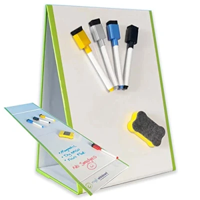 Image of Magic Whiteboard Easel for Kids A4 Foldable Double Sided with 4 Coloured Dry Erase Pens &amp; Eraser Easy Clean, Portable, Magnetic Drawing Board Arts, School, Home
