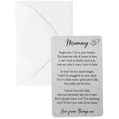 Image of Personalised Sentimental Keepsake Mummy From Baby Bump Metal Wallet Card Mum To Be Mothers Day Gift (Organza Bag)