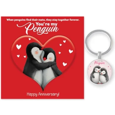 Image of Anniversary Card for Husband/Wife with Keyring You Are My Penguin Happy Him/Her MADE IN UK.