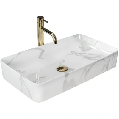 Image of REA U5896 Bathroom Sink Made of creamic Denis Marmo Shiny pattern U5896, White Imitation Marble